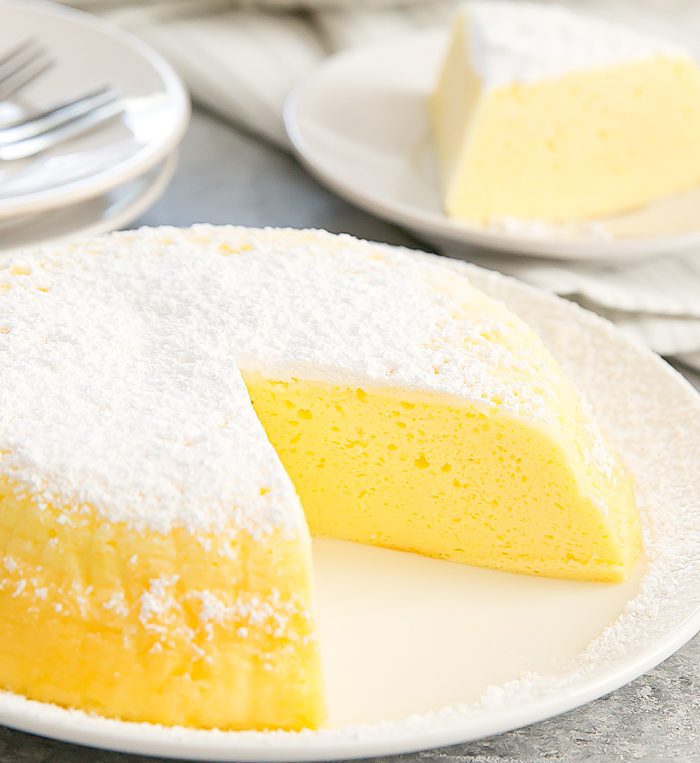 Instant Pot Japanese Cheesecake on a white plate
