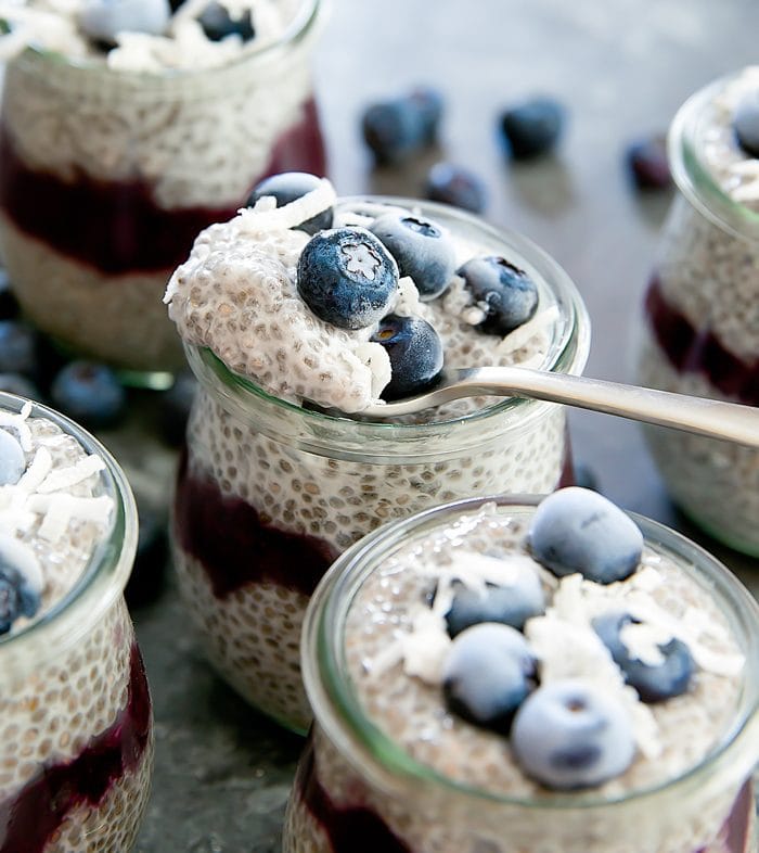 close-up photo of 3 Ingredient Coconut Blueberry Chia Pudding