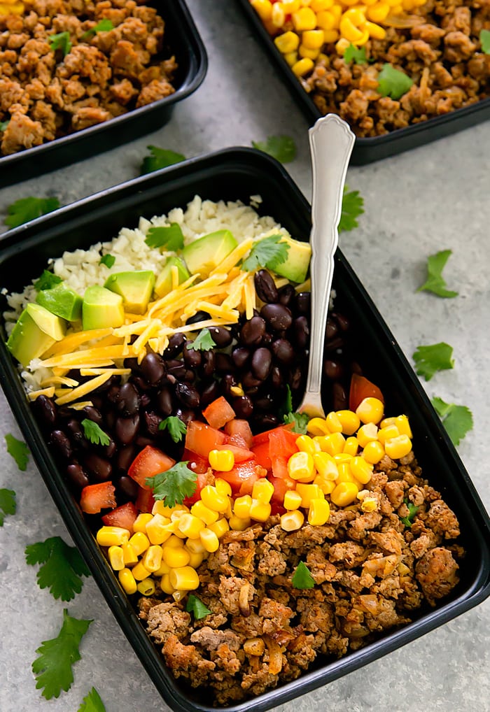 Turkey Taco Bowls with Cauliflower Rice - Kirbie's Cravings