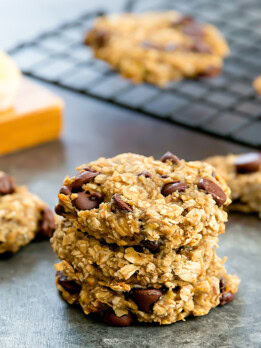 photo of a stack of banana oatmeal cookies