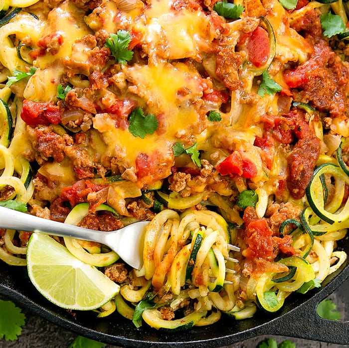 One Pot Taco Zucchini Noodles - Kirbie's Cravings