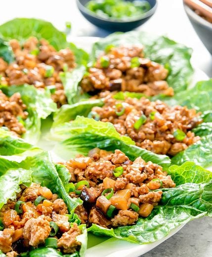 photo of a plate of chicken lettuce wraps