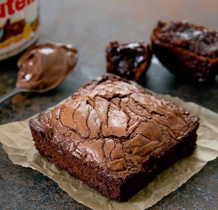 photo of a Nutella Brownie for One on a piece of parchment paper