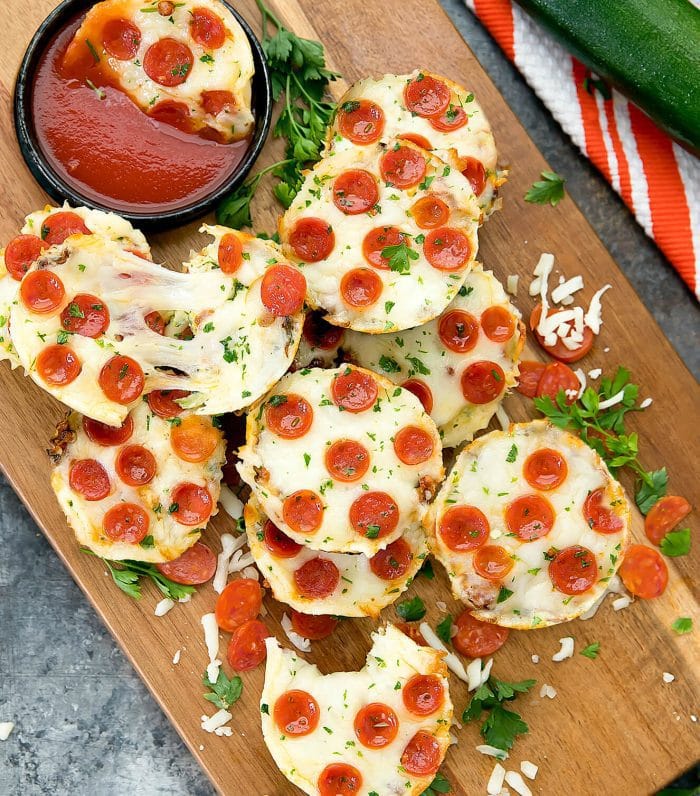 overhead photo of Zucchini Pizza Muffins