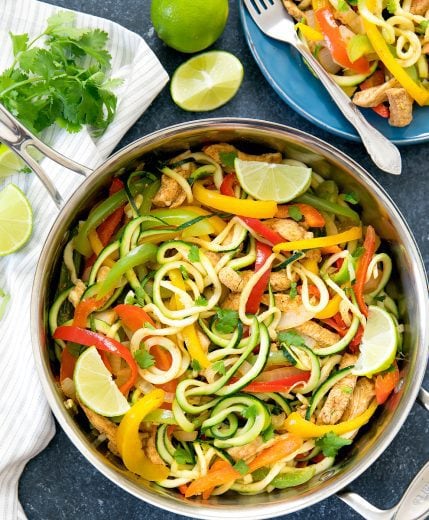 overehead photo of fajita zucchini noodles