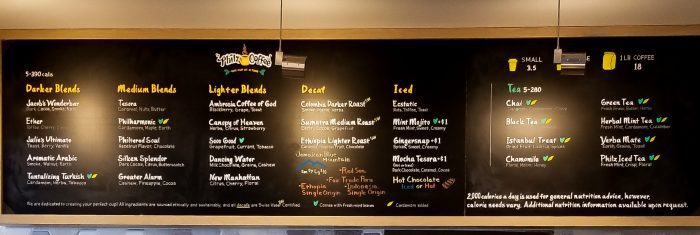 photo of the menu at Philz Coffee La Jolla