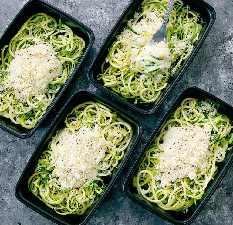 Skinny Zucchini Noodle Alfredo Meal Prep - Kirbie&amp;#39;s Cravings