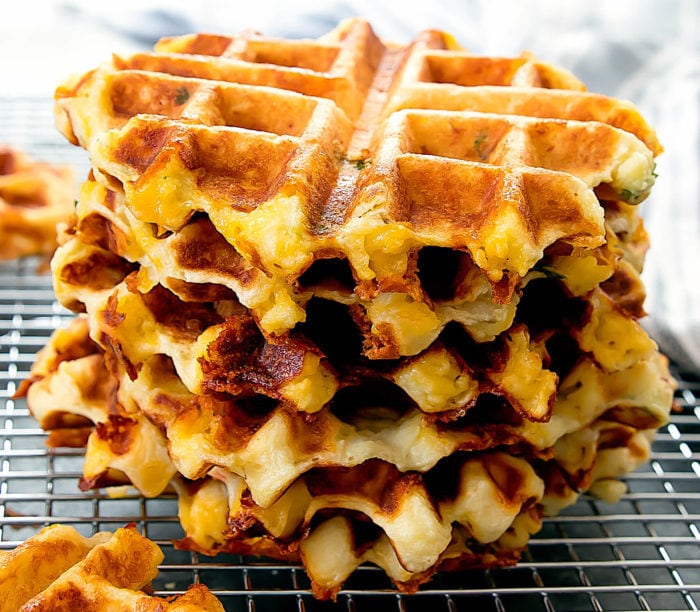 a stack of mashed potato waffles