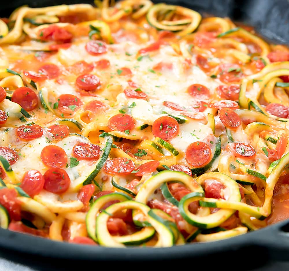 One Pot Pizza Zucchini Noodles - Kirbie's Cravings