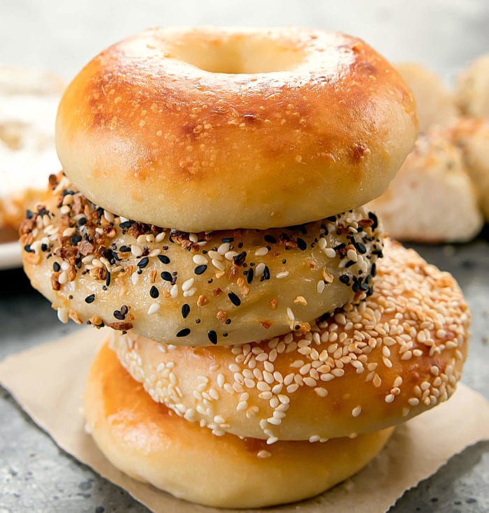 a close-up photo of a stack of 2-ingredient bagels