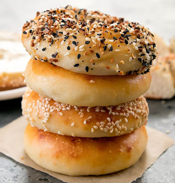 a stack of four 2-ingredient bagels