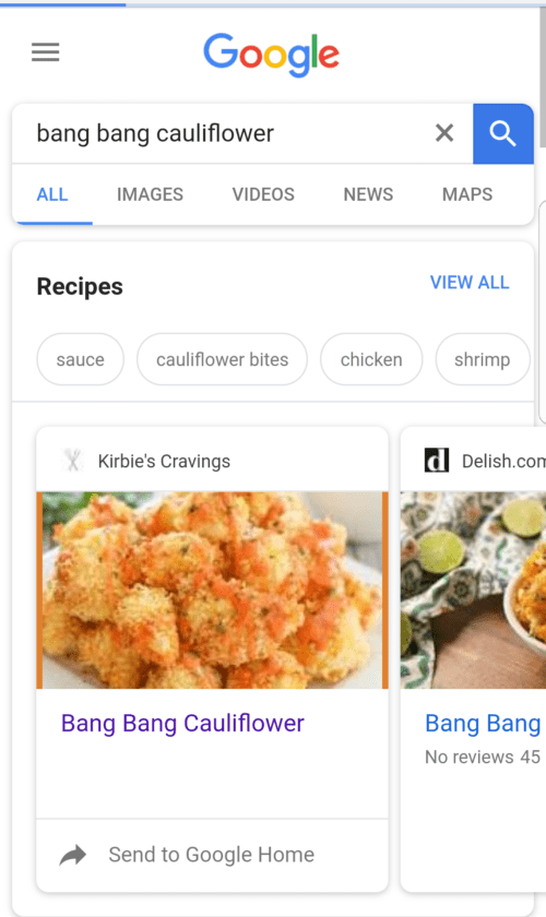 screen shot of a google search