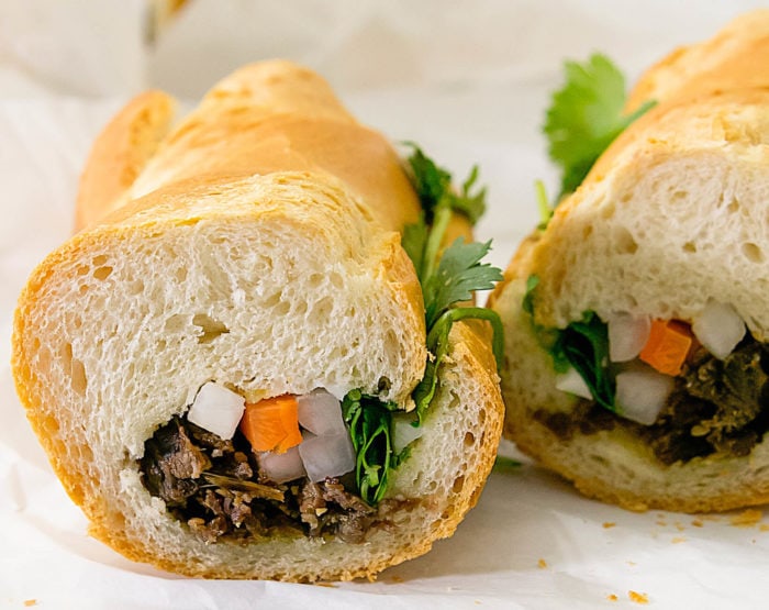close-up photo of banh mi sandwich