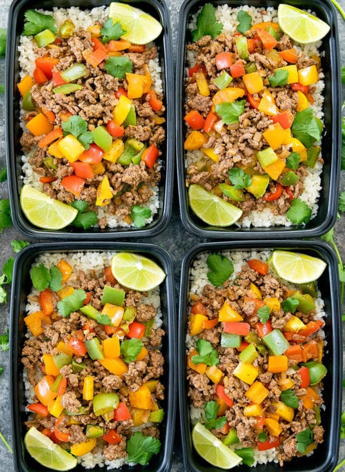 Fajita Bowls With Cauliflower Rice Meal Prep - Kirbie's Cravings