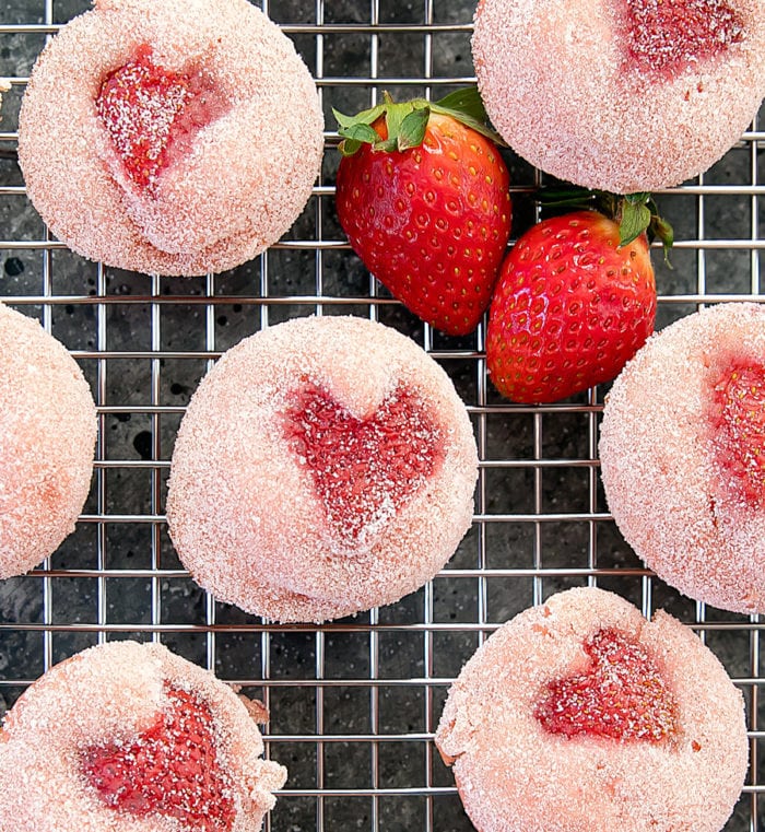 overhead photo of Strawberry Donut Muffins