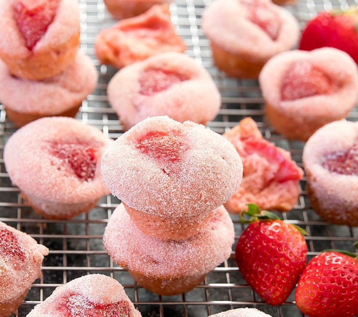 close-up photo of Strawberry Donut Muffins