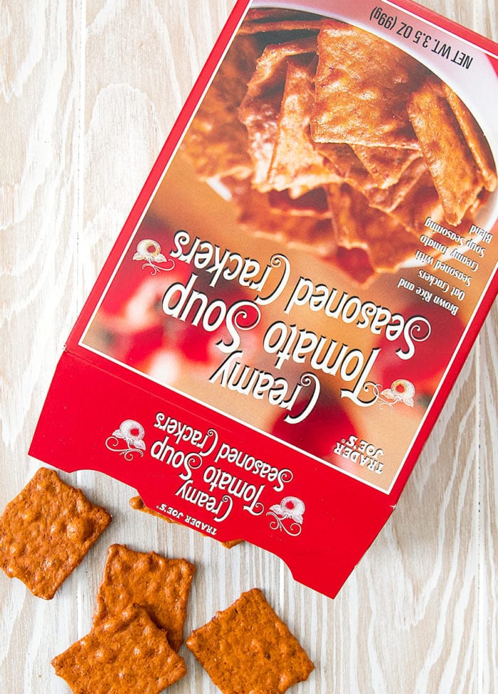 overhead photo of a package of Creamy Tomato Soup Seasoned Crackers
