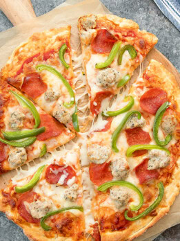 overhead photo of a pizza