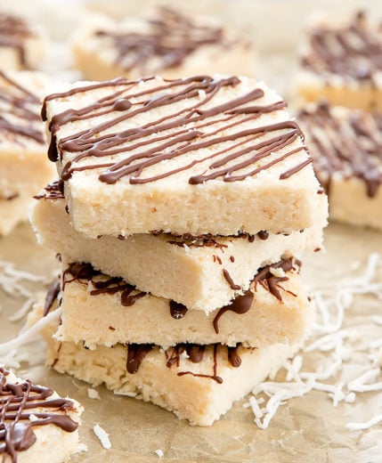 stacks of no bake coconut crack bars