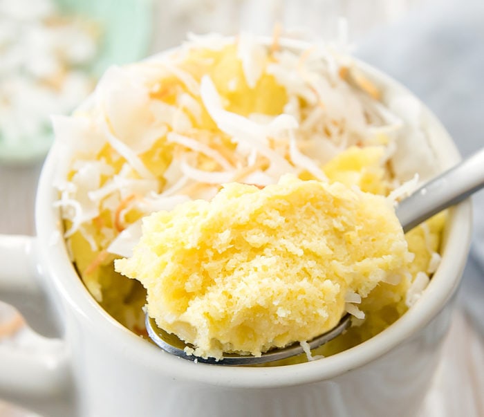 close-up photo of Coconut Mug Cake that is paleo and gluten-free