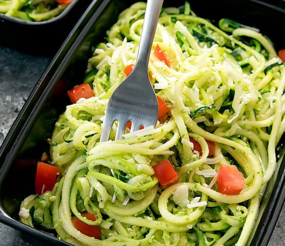 Pesto Zucchini Noodles Meal Prep - Kirbie's Cravings