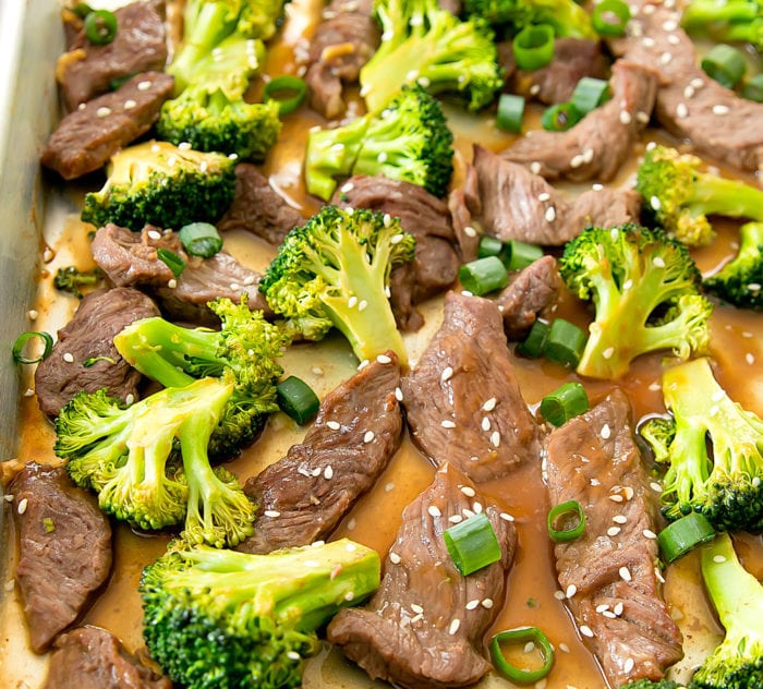 close-up of beef and broccoli in sauce