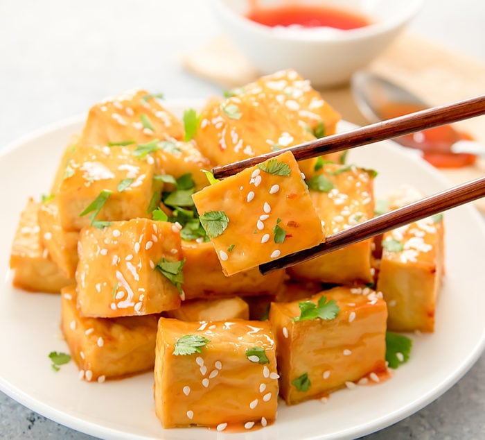close-up photo of Sweet Chili Tofu