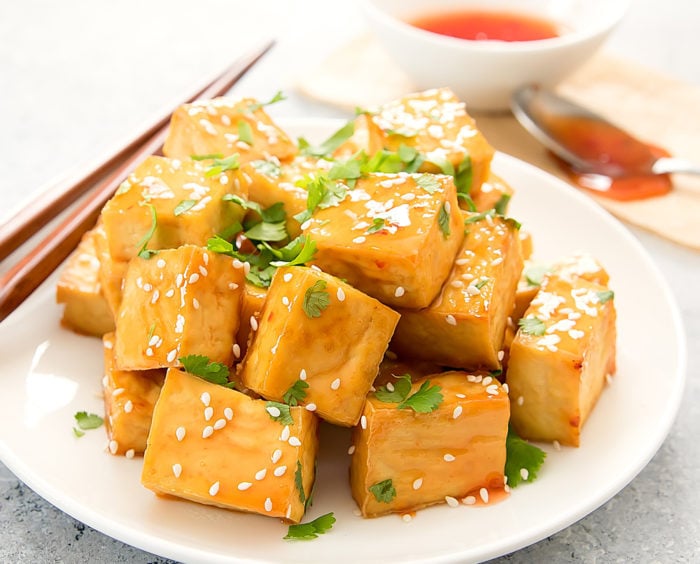 photo of Sweet Chili Tofu on a white plate