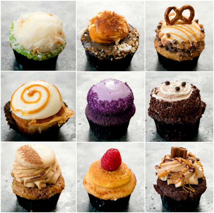photo collage of nine different cupcakes 