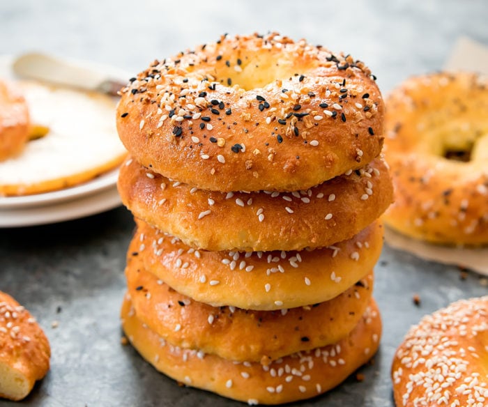 photo of stacked low carb keto bagels