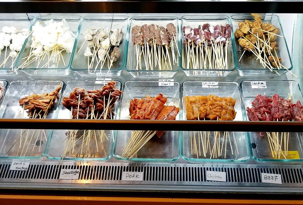 photo of the display case with all the skewer options