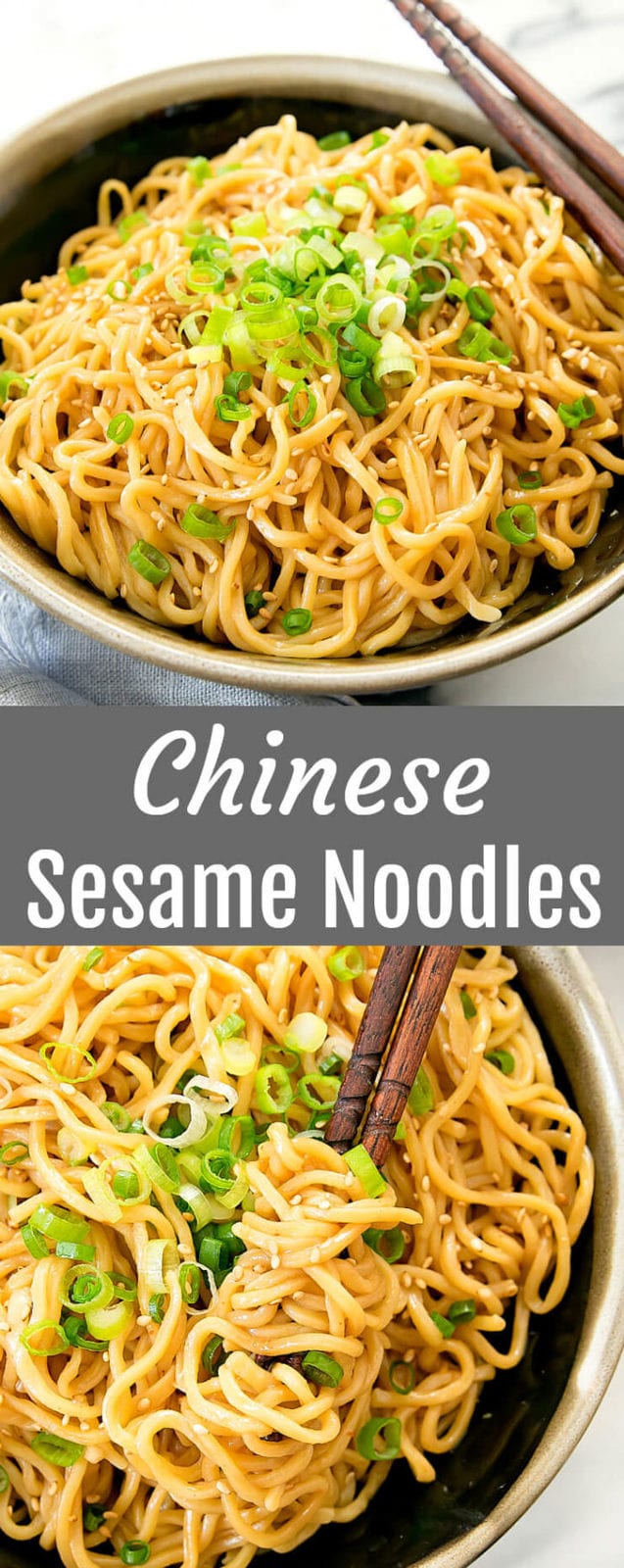 long pinterest collage of chinese sesame noodles