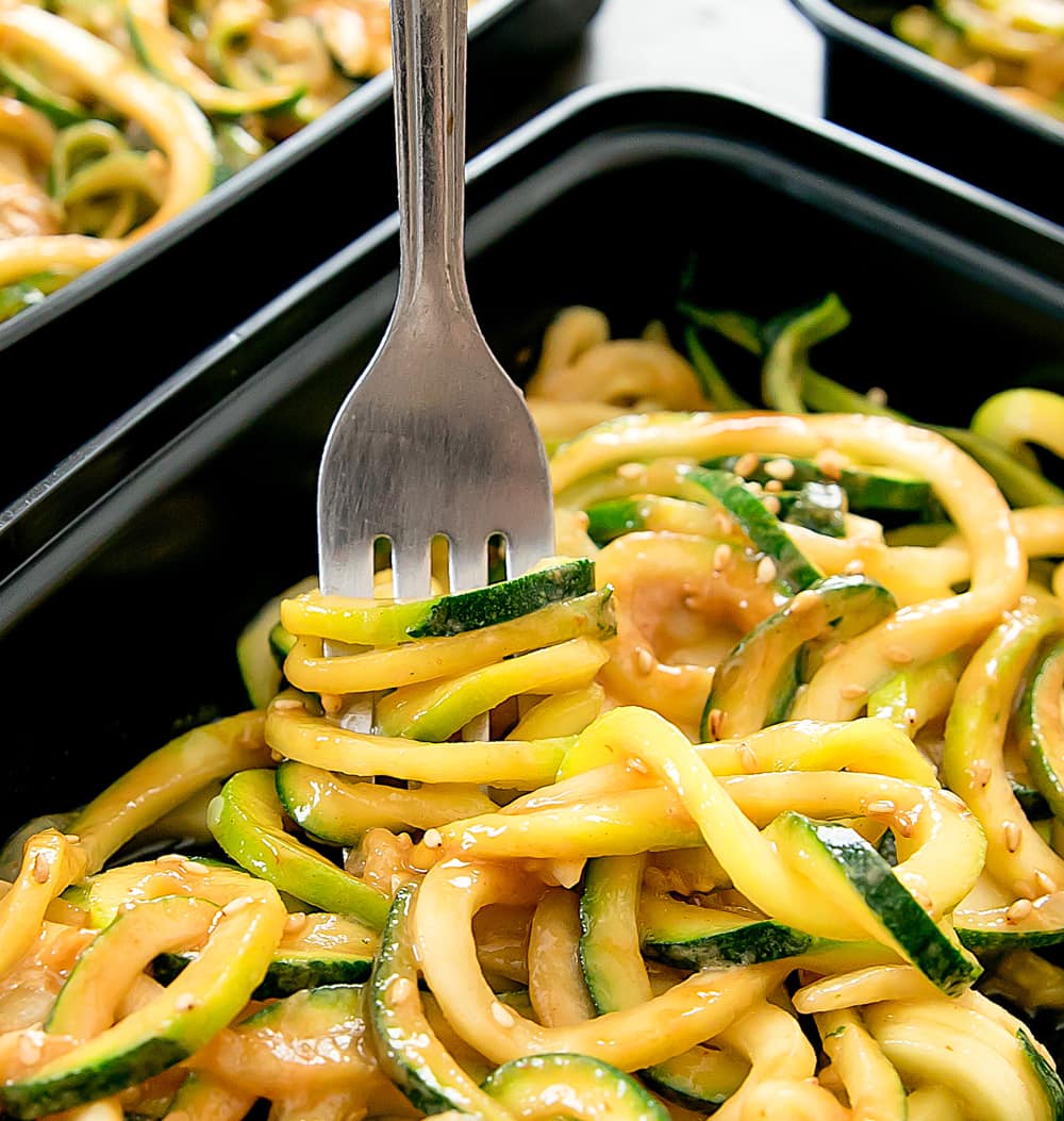 close up of sesame zucchini noodles