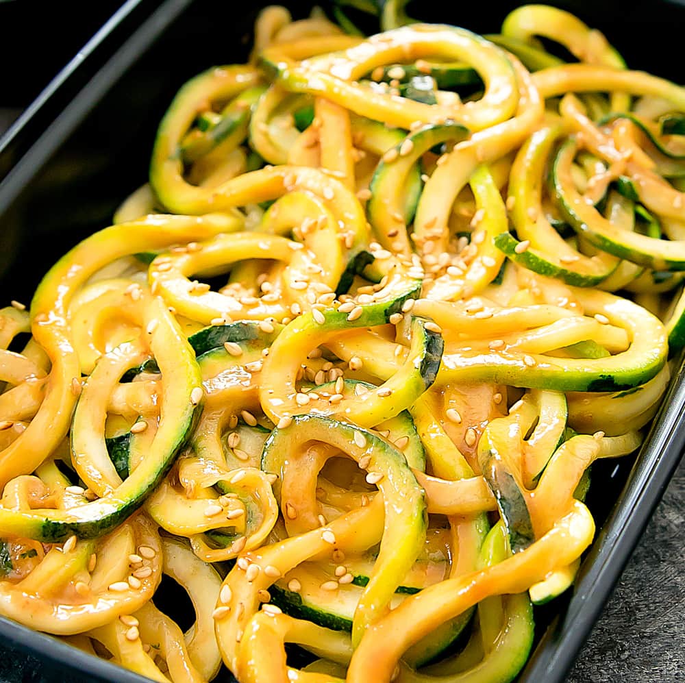 side view of sesame zucchini noodles