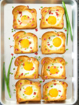 overhead sheet pan picture of egg in a hole
