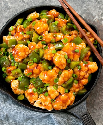 overhead picture of sweet and sour cauliflower