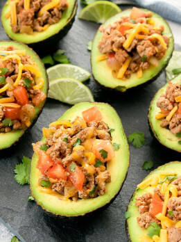 Close-up of taco stuffed avocados