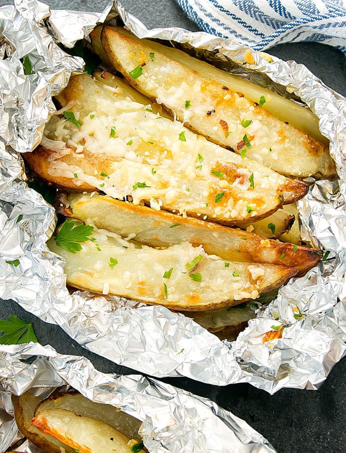 photo of garlic fries in foil packs