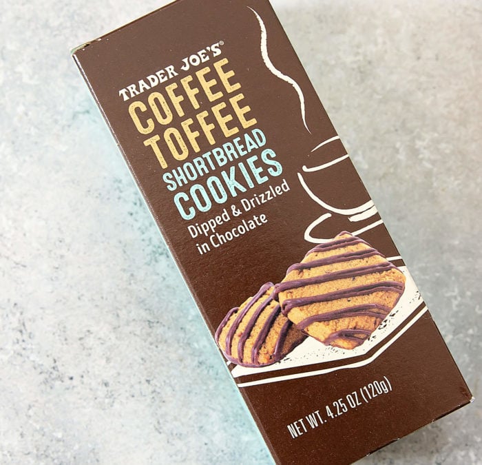 overhead photo of a package of Coffee Toffee Shortbread Cookies