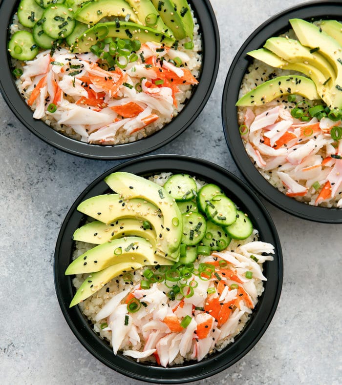 California Sushi Roll Bowls with Cauliflower Rice Meal Prep - Kirbie's