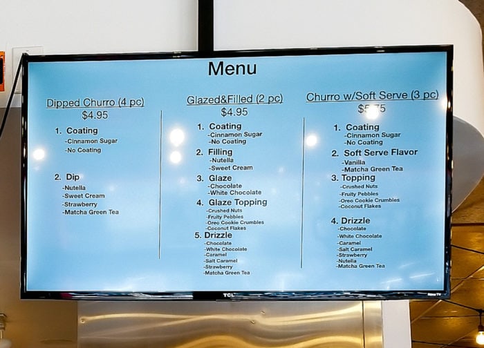 photo of the menu at The Churreria Cafe