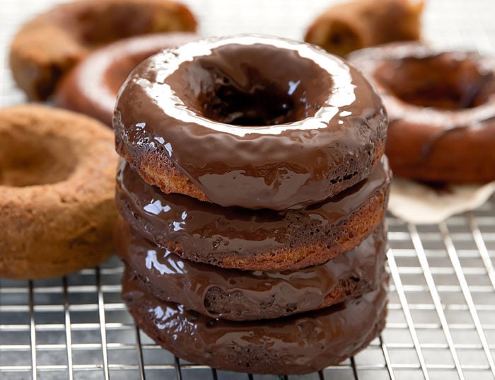 photo of Three Stacked Chocolate Paleo Donuts 