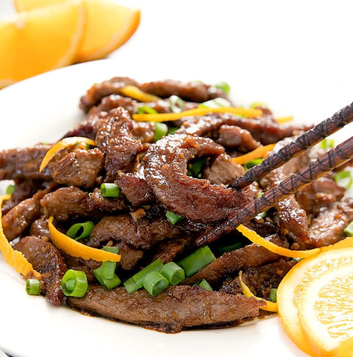 close-up photo of crispy orange beef