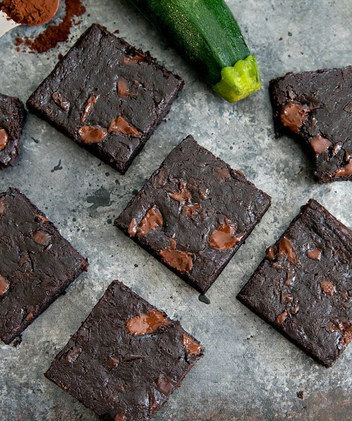overhead photo of zucchini brownie squares