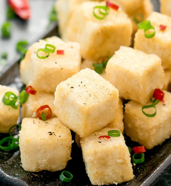 close-up photo of Crispy Salt and Pepper Tofu