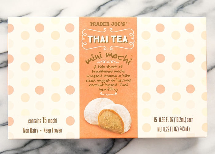overhead photo of a package of Mini Thai Tea Mochi Ice Cream