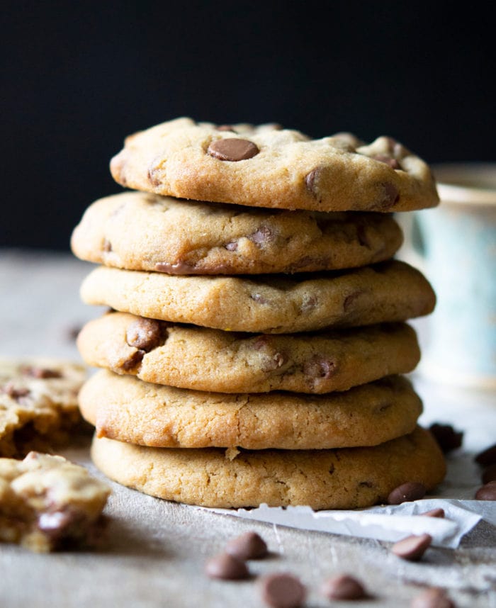 photo of a stack of chocolate chip cookies.