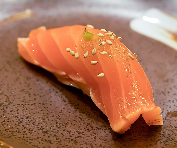 photo of seared salmon, yuzu, sesame seeds