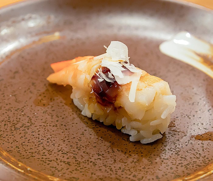 photo of shrimp, parmesan shavings