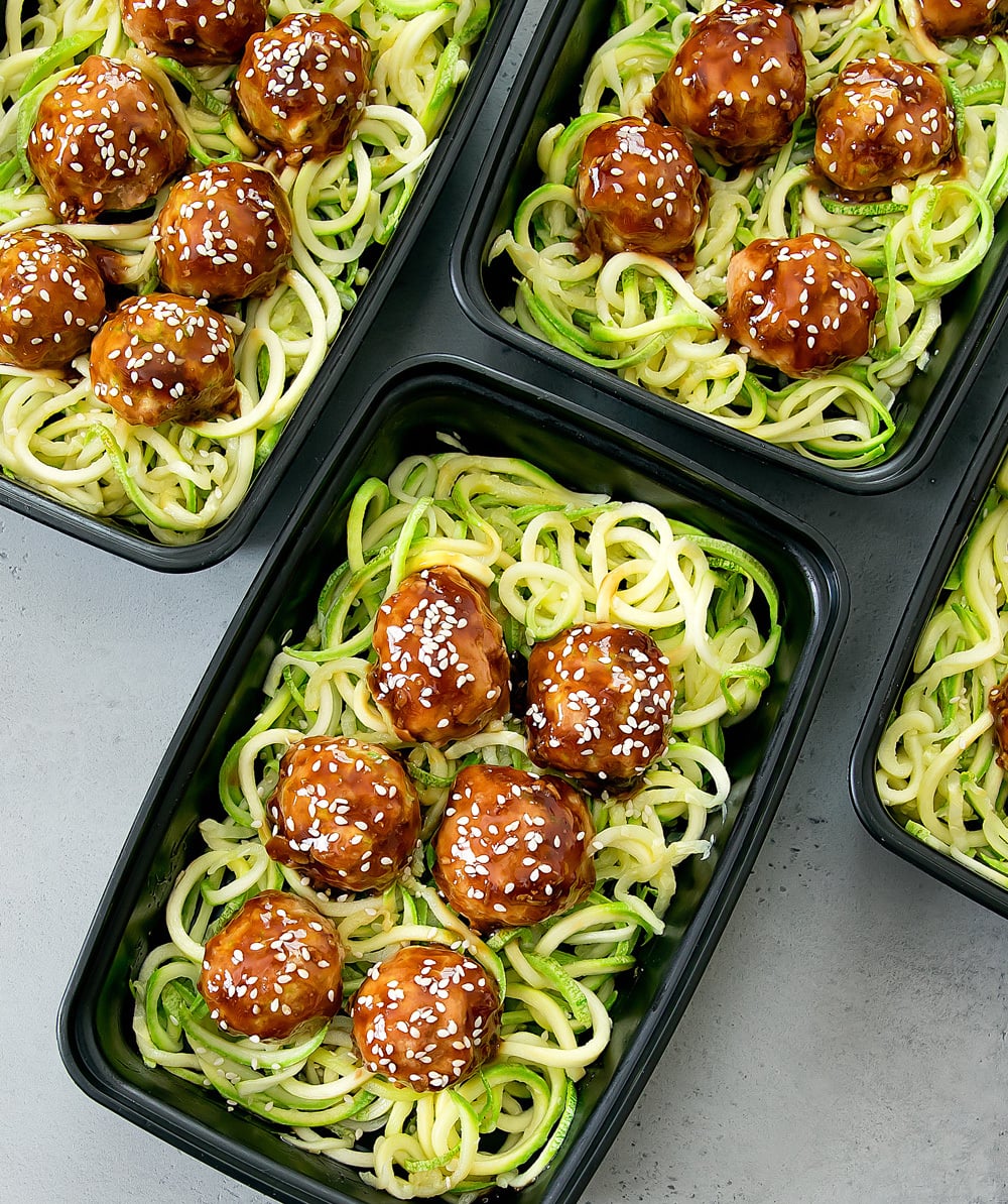 Asian Glazed Meatballs with Zucchini Noodles Meal Prep - Kirbie's Cravings